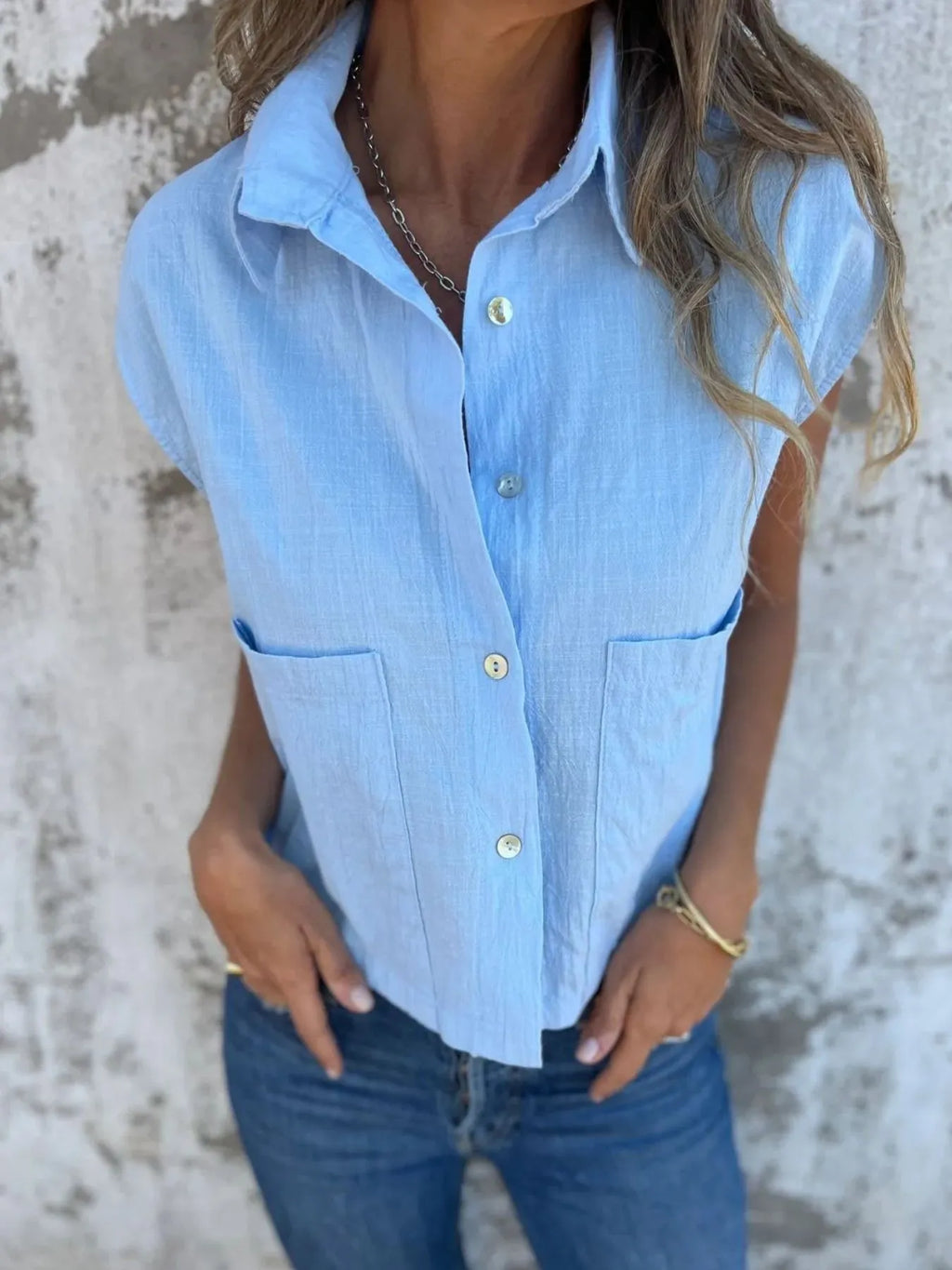Full Size Textured Button-Front Sleeveless Shirt Plus Size