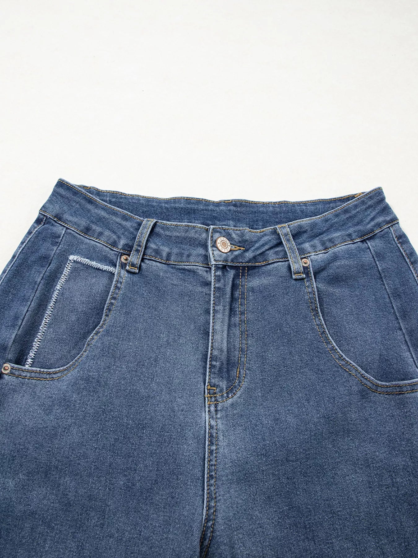 Stitched Raw Hem Wide Leg Loose Jeans