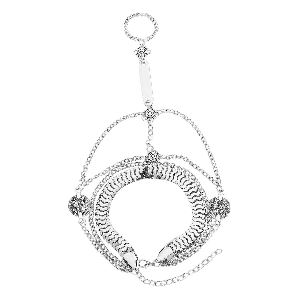 Multi Layered Chain Bracelet with Finger Ring