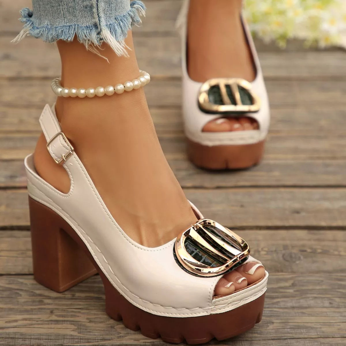 Peep Toe Block Heels Sandals