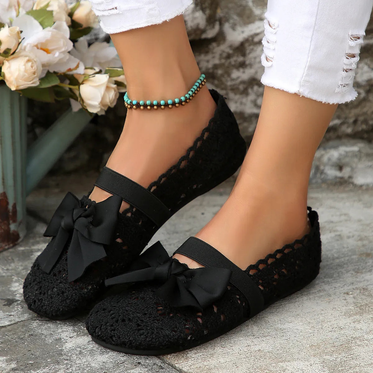 Bow Round Toe Flat Slip-Ons