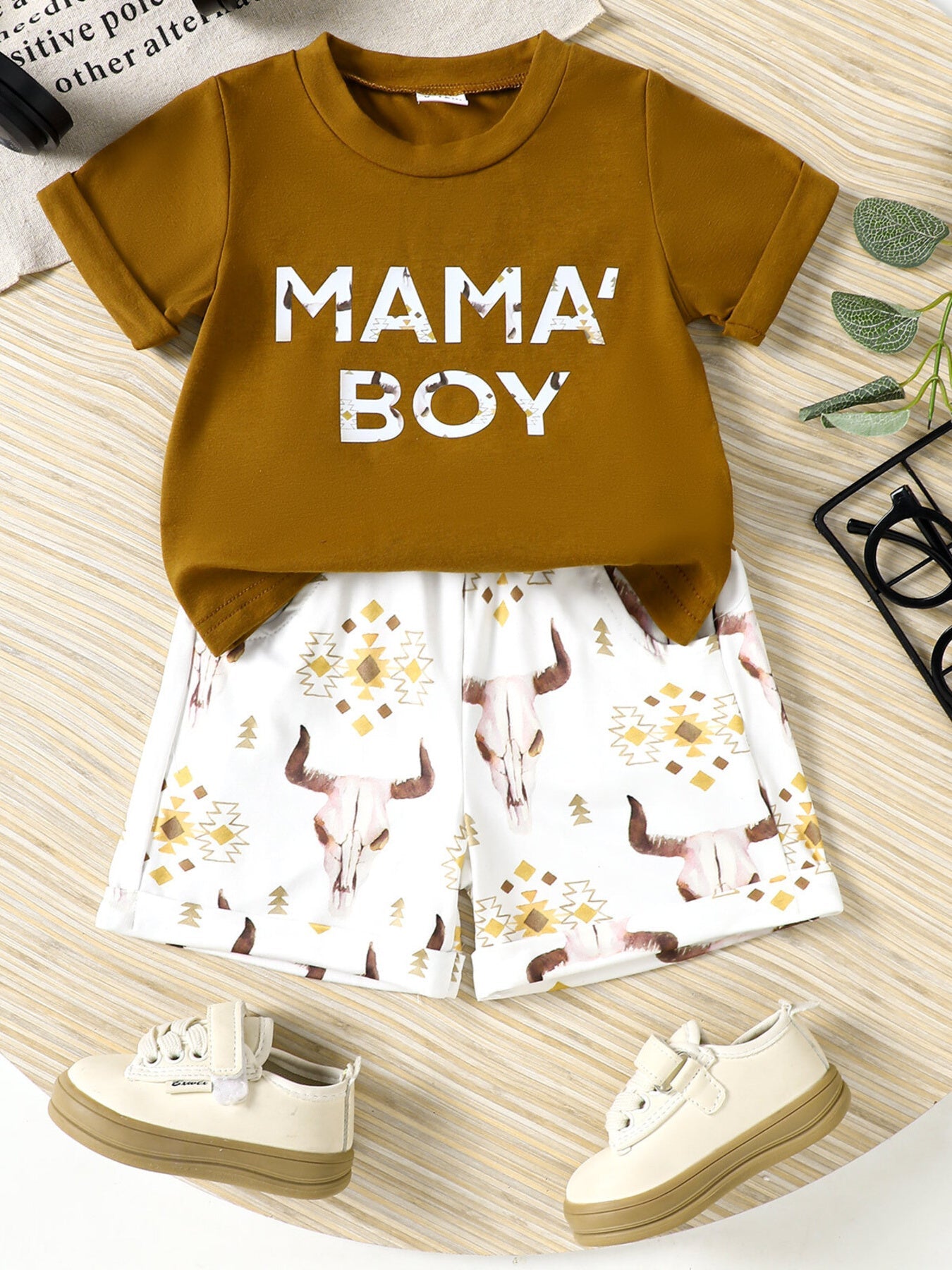 Children's Mama' Boy Graphic Casual Tee and Shorts Set