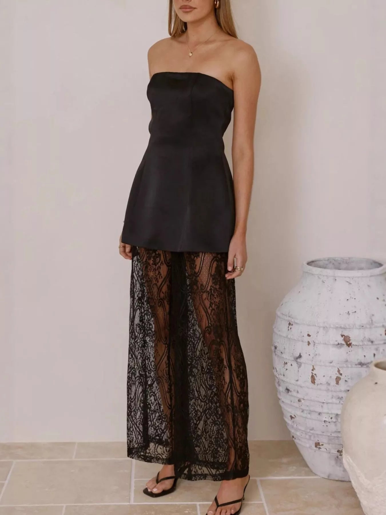 Tube Top and Lace Pants Set