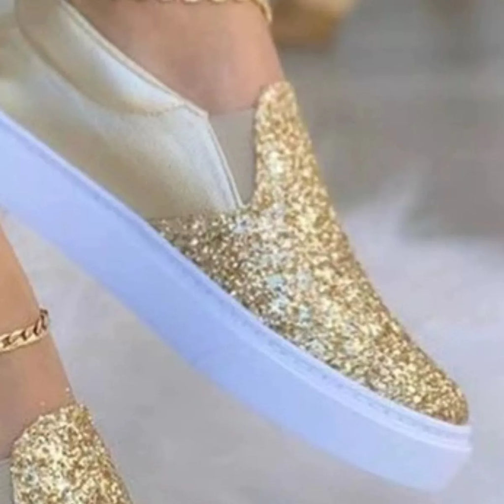 Sequin Round Toe Platform Slip-Ons