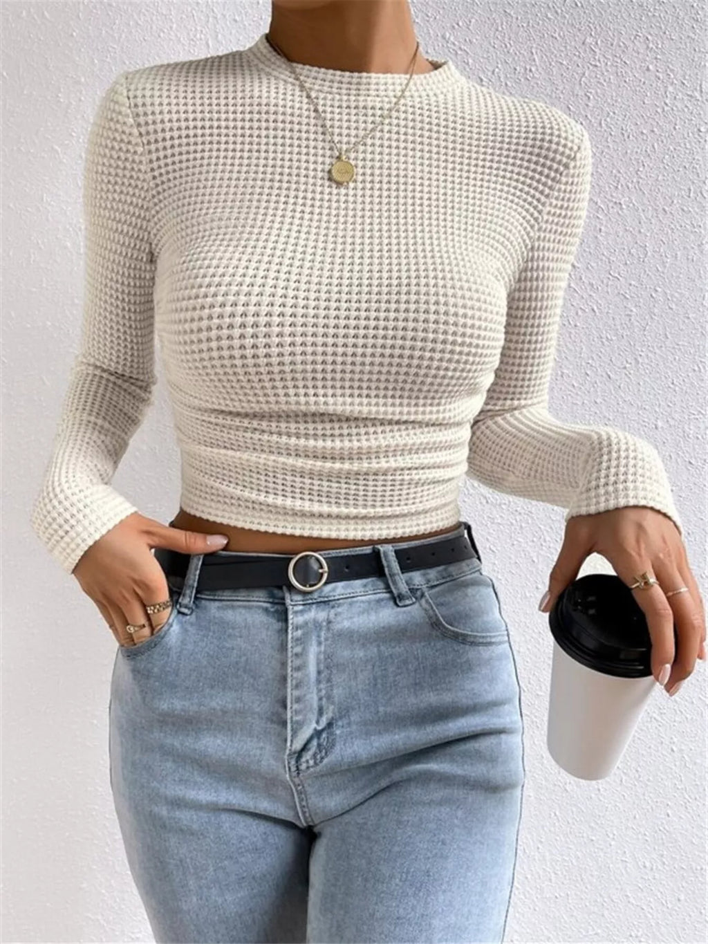 Waffle Knit Long Sleeve T-Shirt