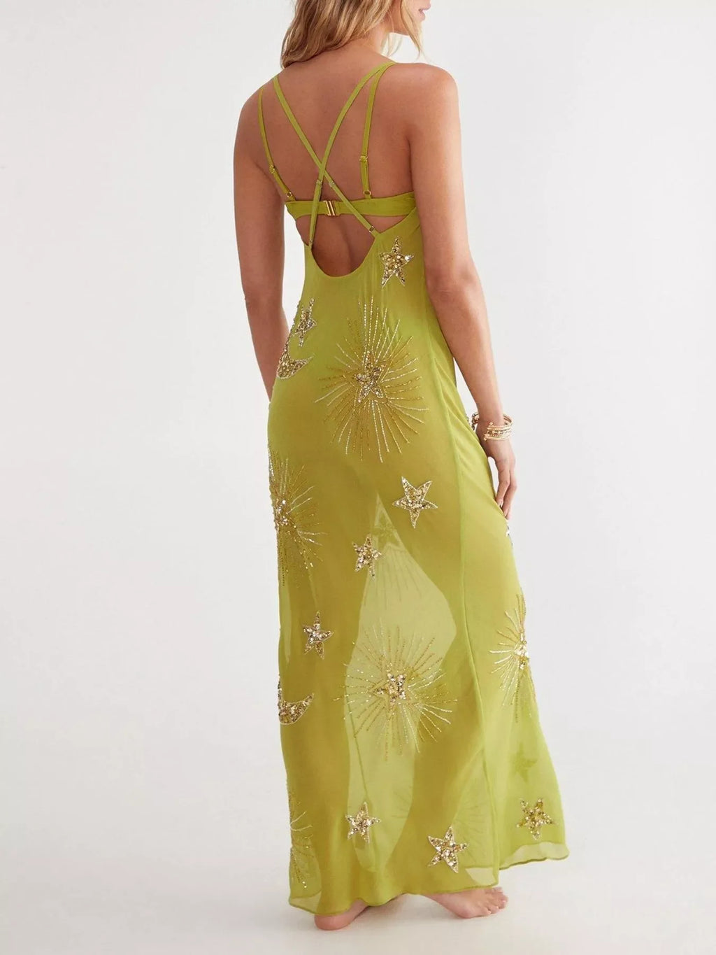 Sequin Backless Maxi Cover Up Dress