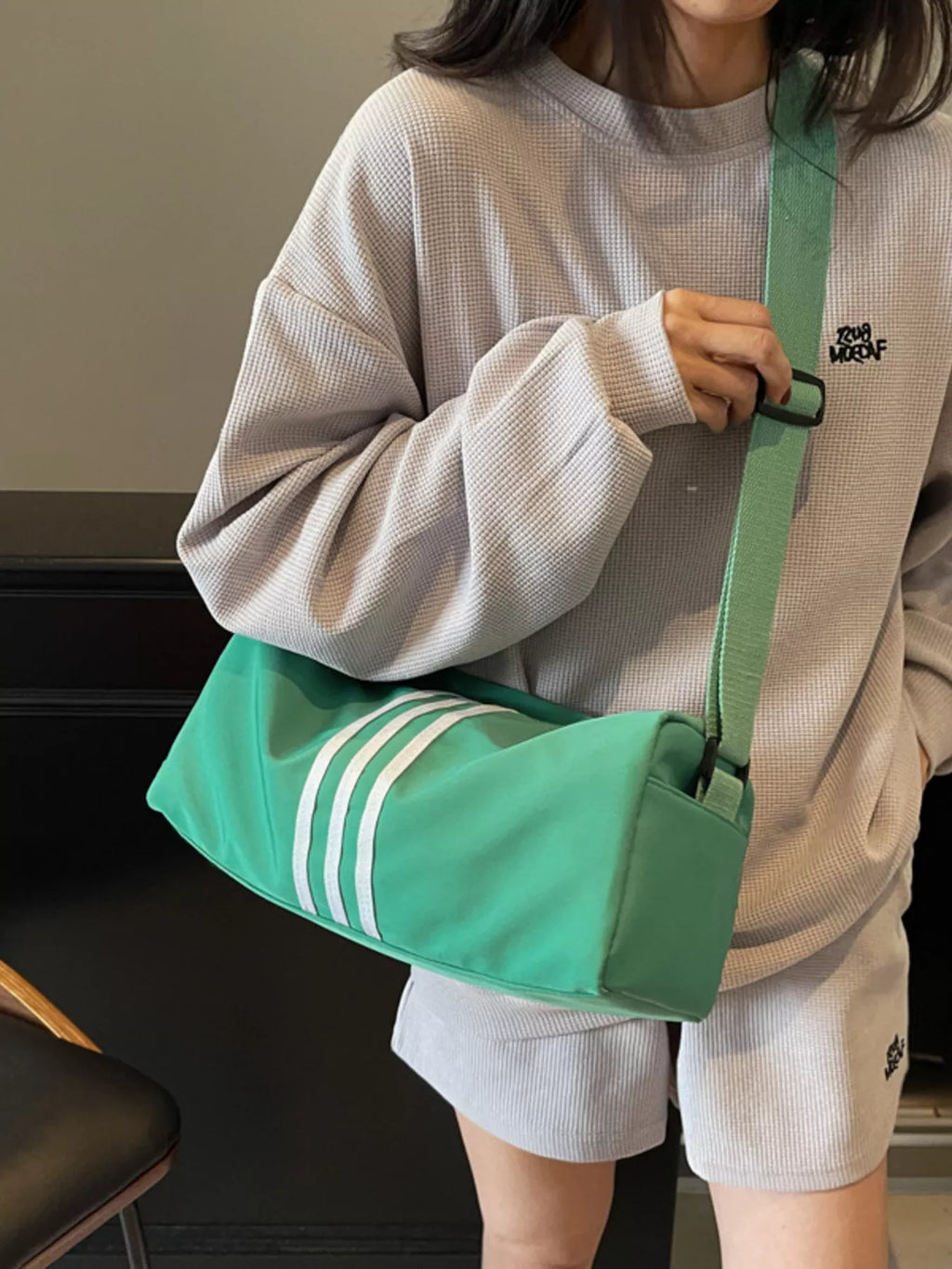 Striped Adjustable Strap Duffel Bag