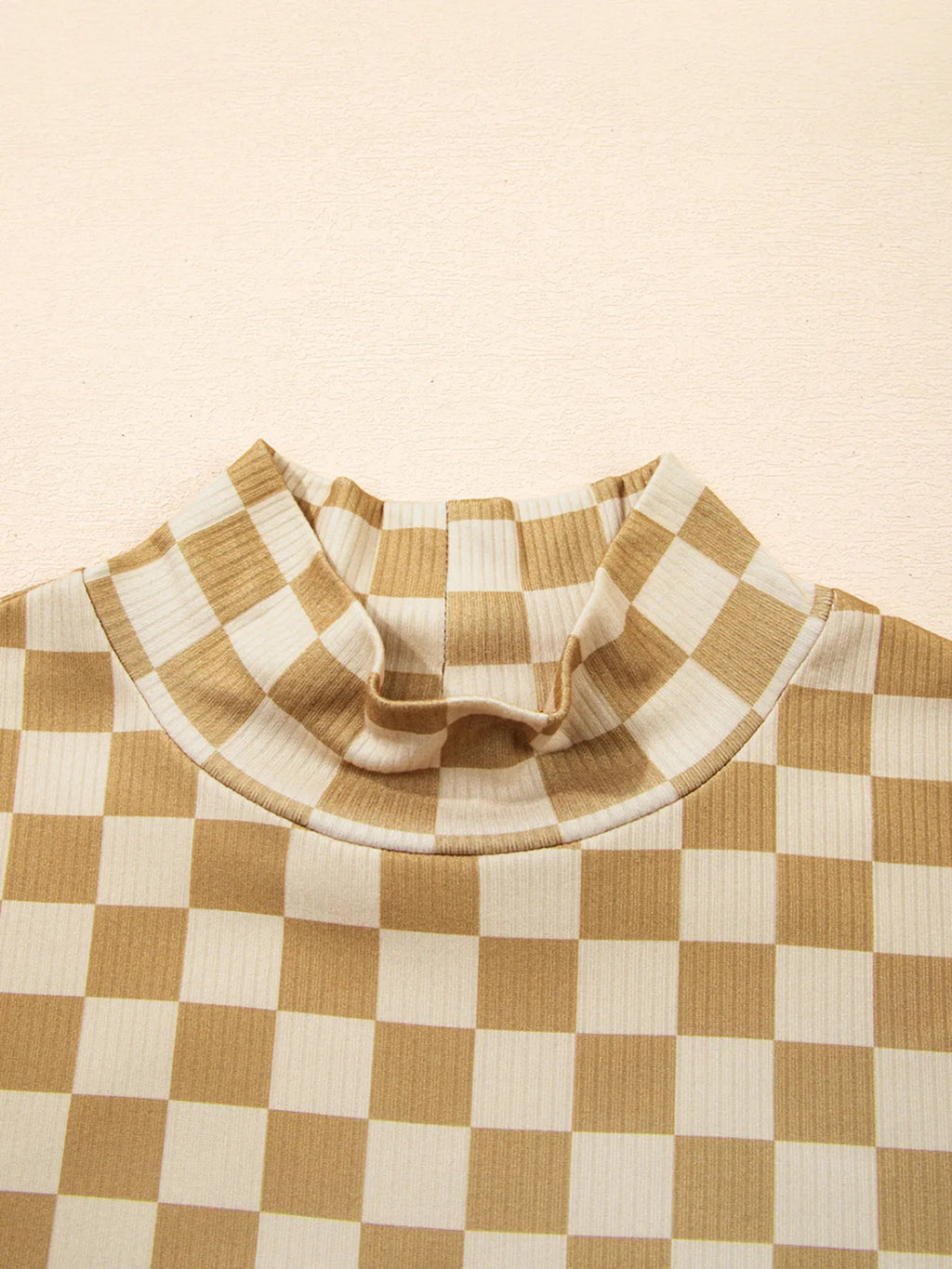 Check Pattern Turtleneck Slim Long Sleeve Tee