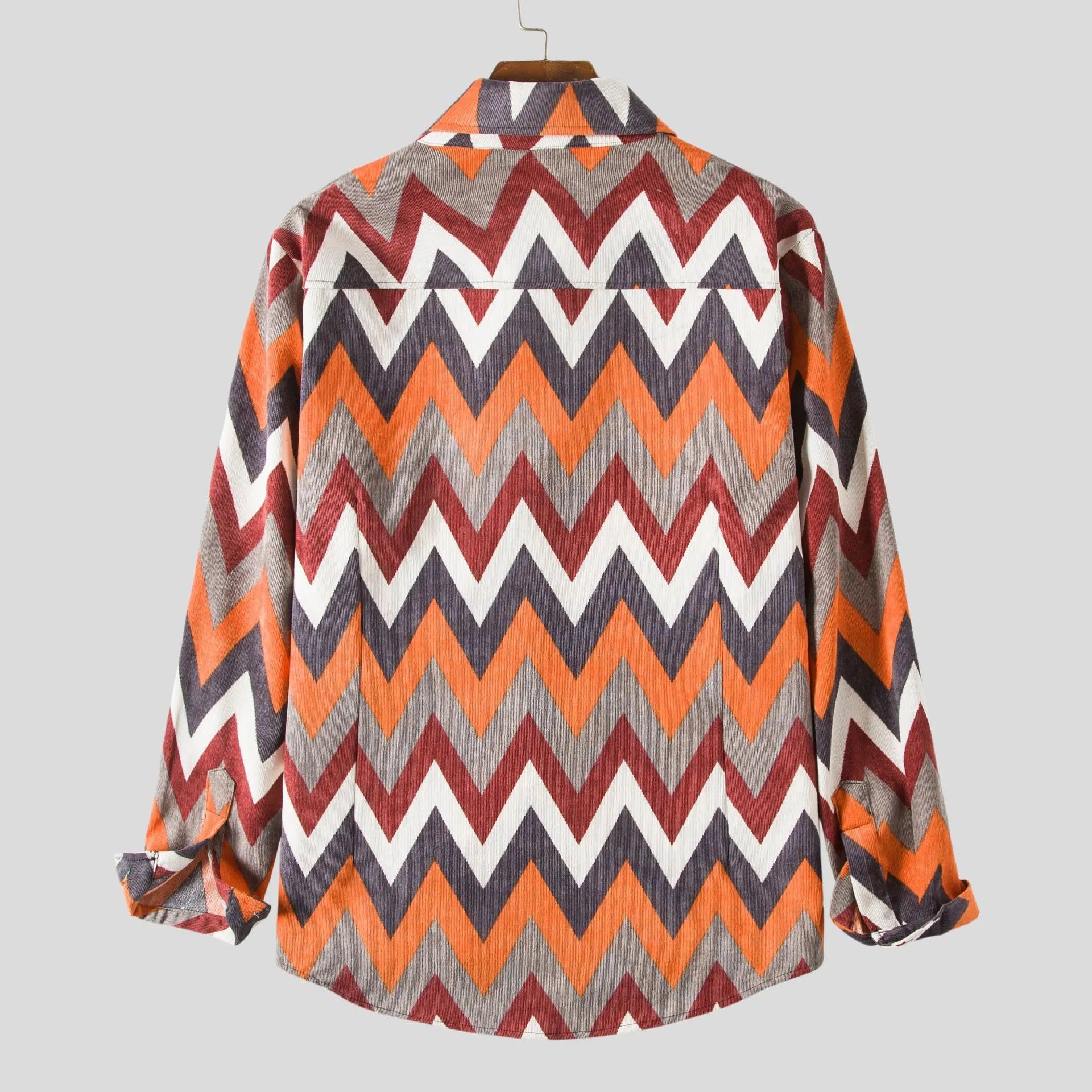 Men's Plus Size Geometric Chevron Pattern Long Sleeve Casual Shirt