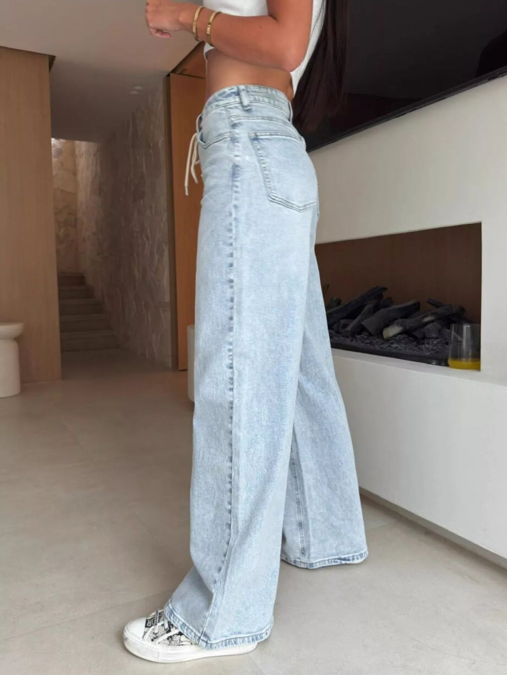Lace-Up High-Waisted Wide Leg Jeans