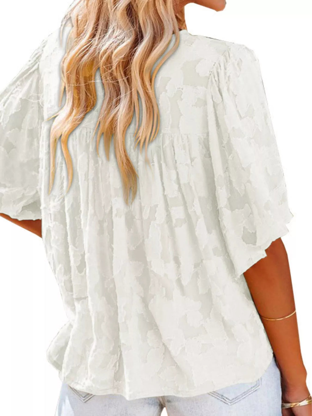 Full Size Textured V-Neck Button-Down Shirt Plus Size