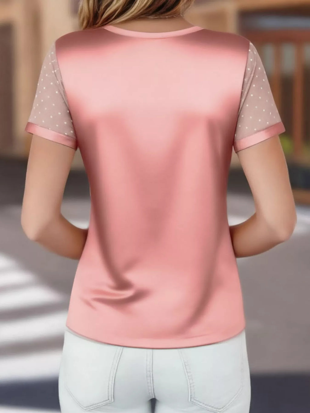 Sheer Sleeve V-Neck Top