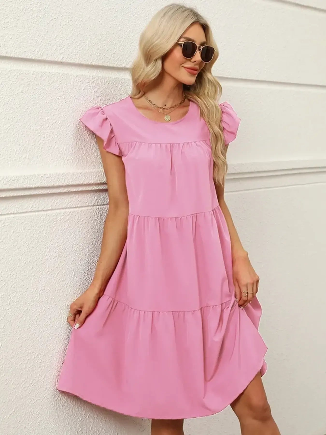 Tiered Ruffle Sleeve Mini Dress