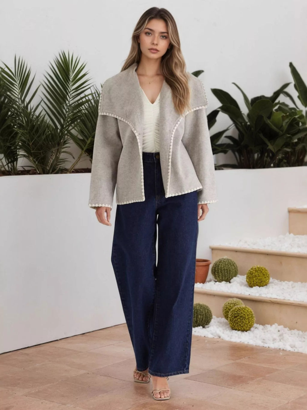 One Button Long Sleeve Outerwear
