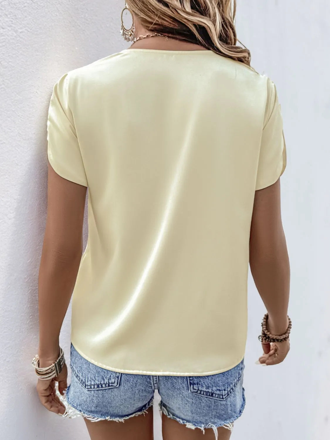 Satin Short Sleeve Blouse