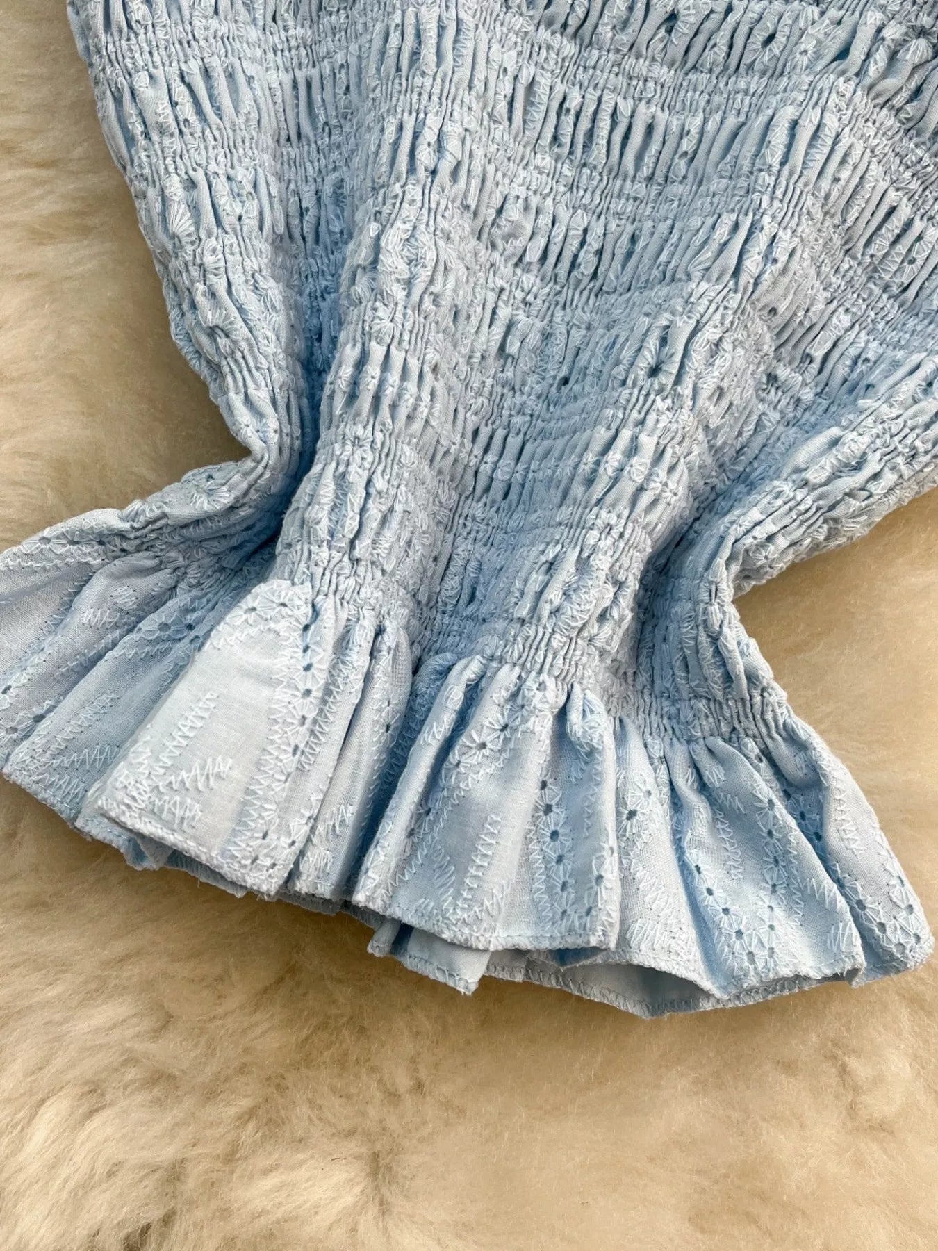 Smocked Crop Top and Hollow-Out Skirt Set