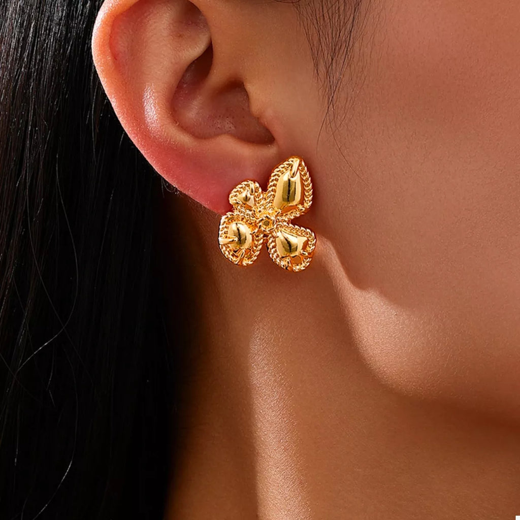 18K Gold-Plated Alloy Flower Stud Earrings