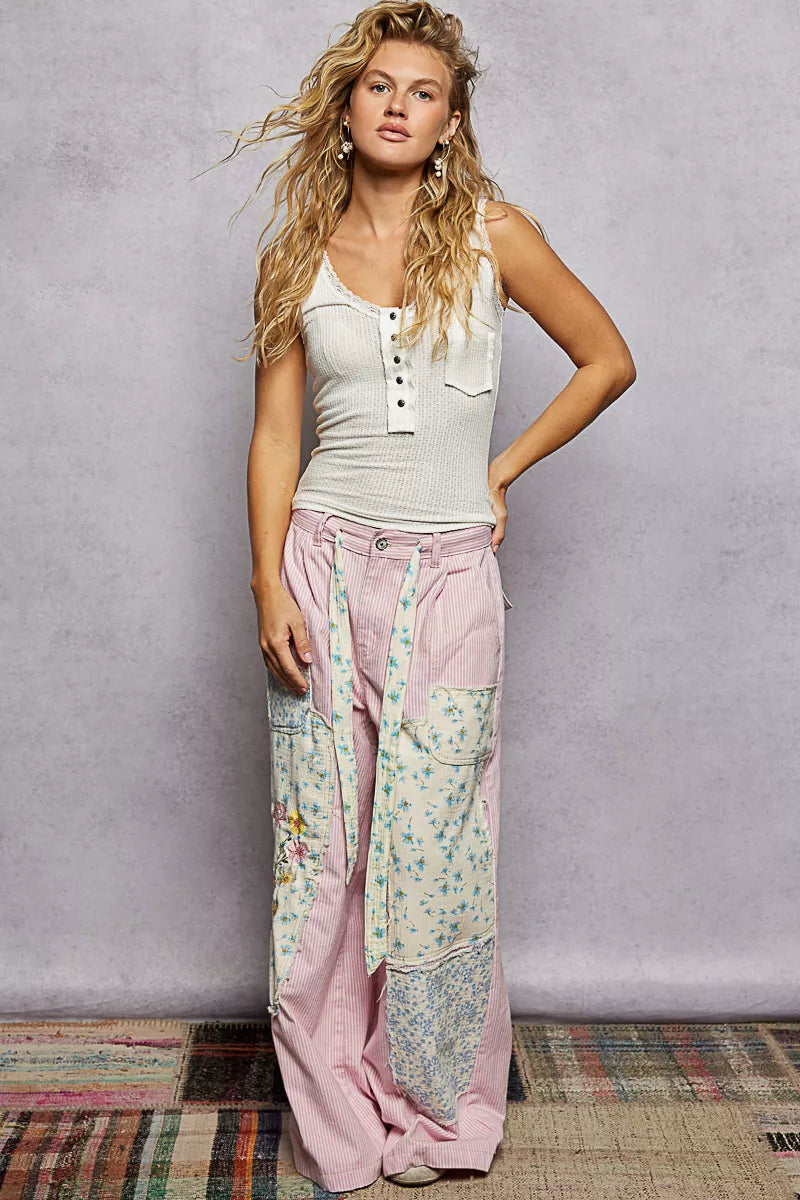 POL Lace Trim Tank with Front Button Closure