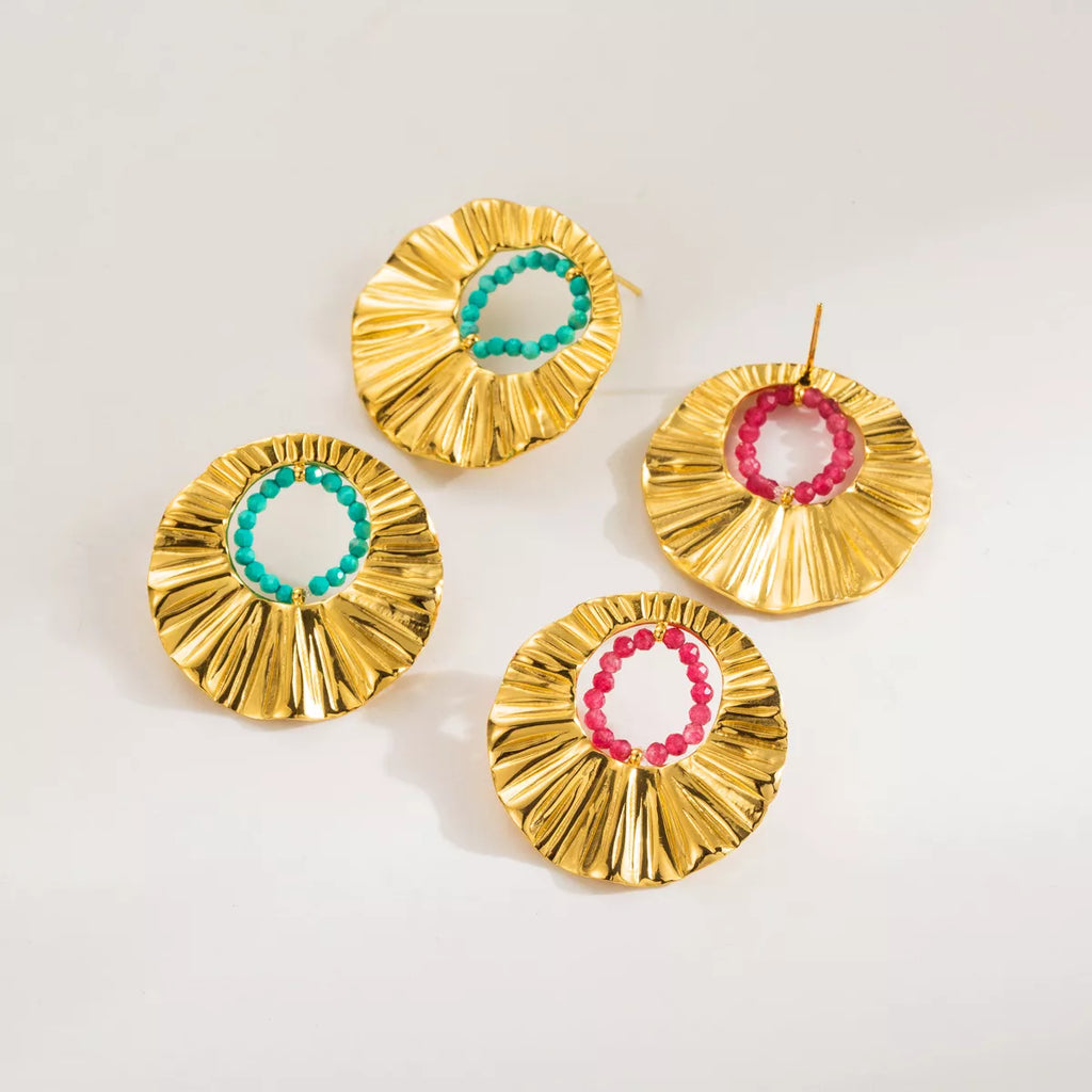 18K Gold-Plated Bead Round Earrings