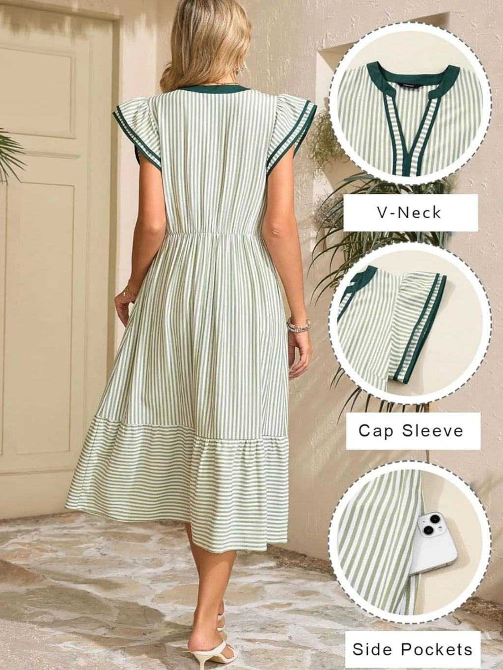 Striped Ruffle Sleeve Midi Dress