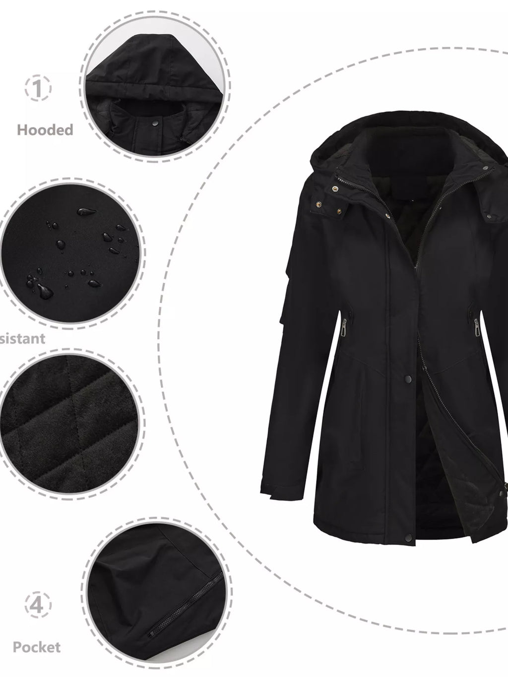 Full Size Hooded Mid-Length Windproof Outerwear Plus Size