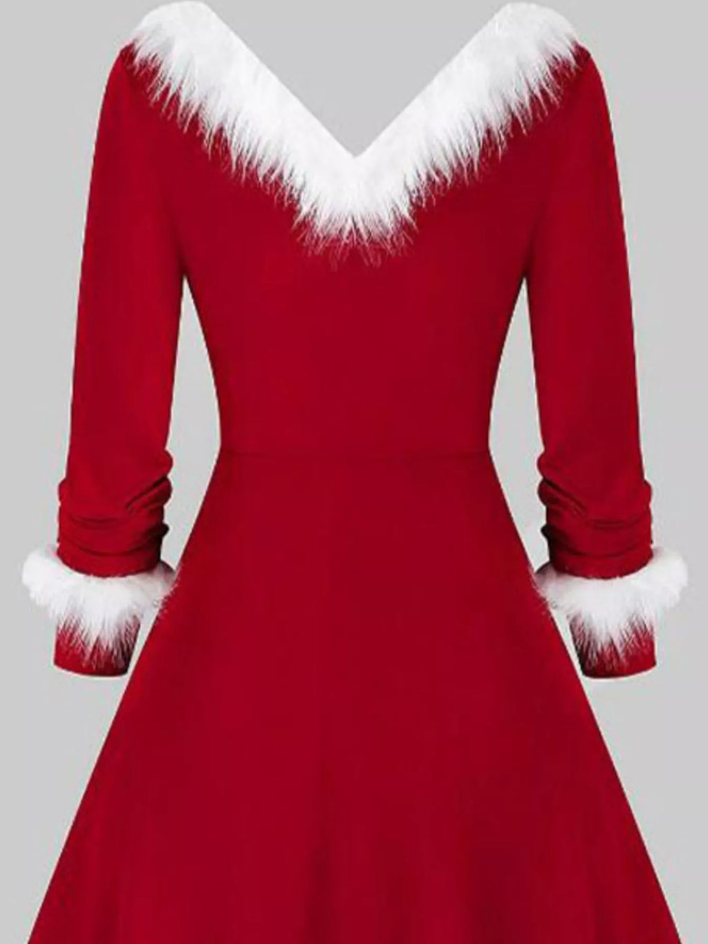 Fuzzy Trim Long Sleeve Christmas Dress