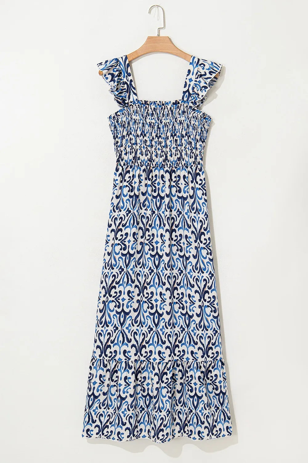 Smocked Printed Square Neck Dress