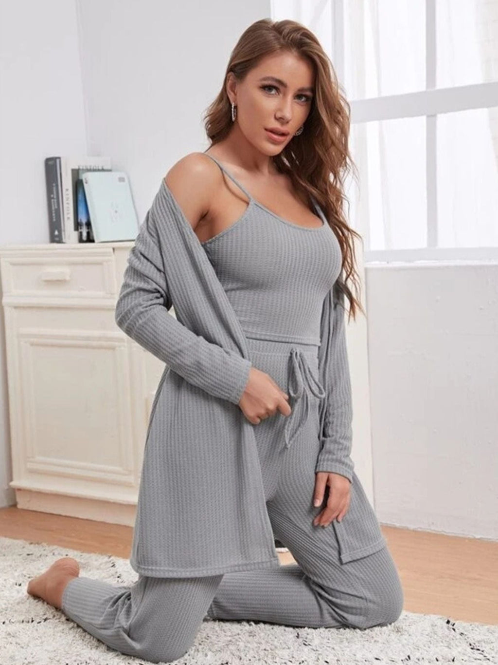 Scoop Neck Cami & Pants & Cardigan Set