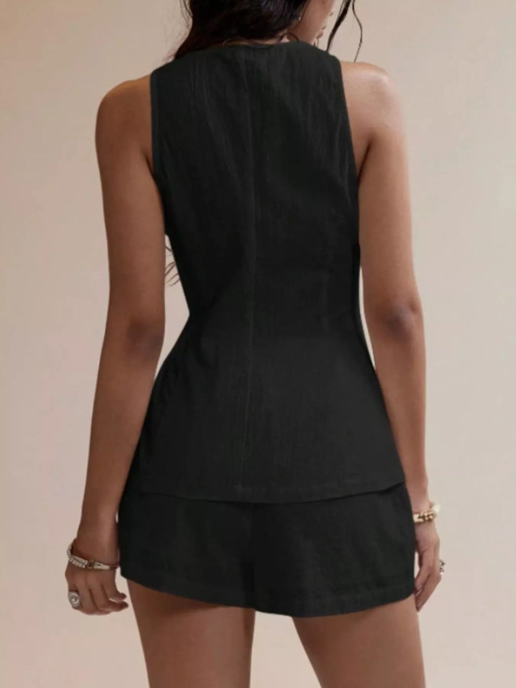 Button-Down Sleeveless Top and Shorts Set