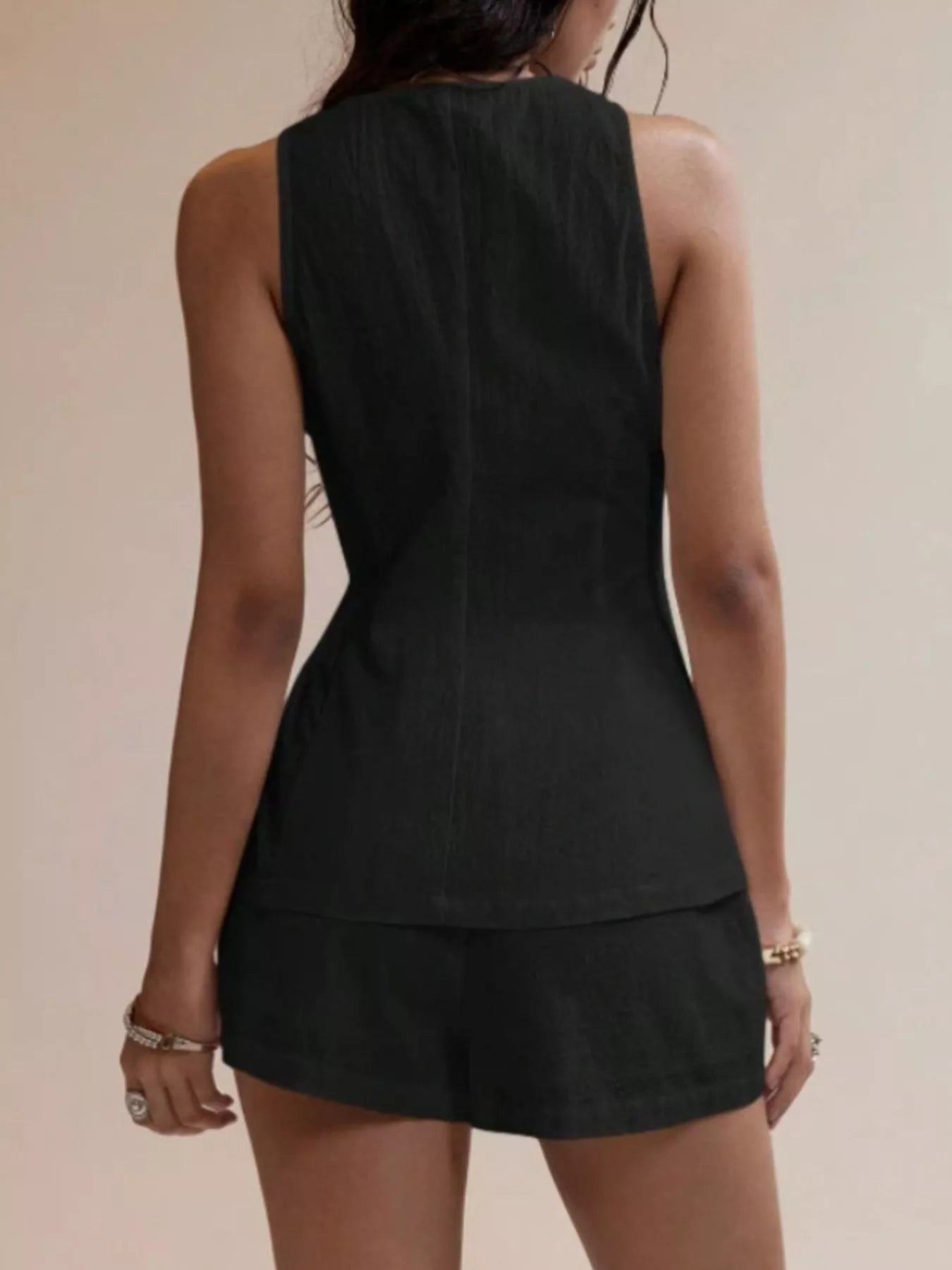 Button-Down Sleeveless Top and Shorts Set
