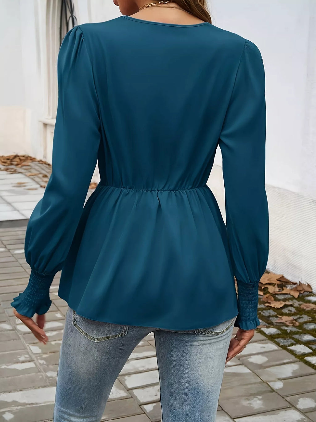 Knot Front Lantern Sleeve Blouse