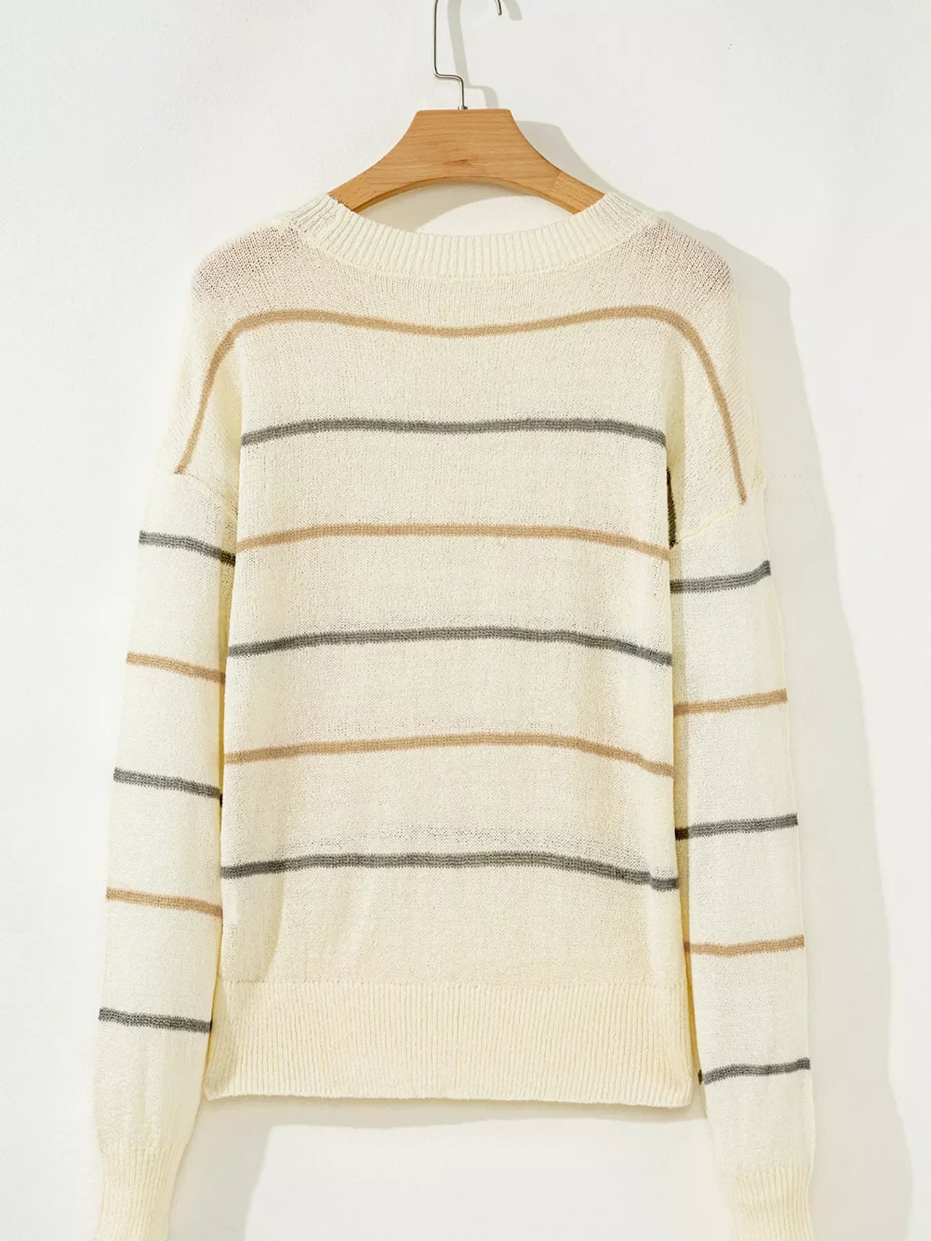 Stripe Striped Ribbed Edge Drop Shoulder Sweater