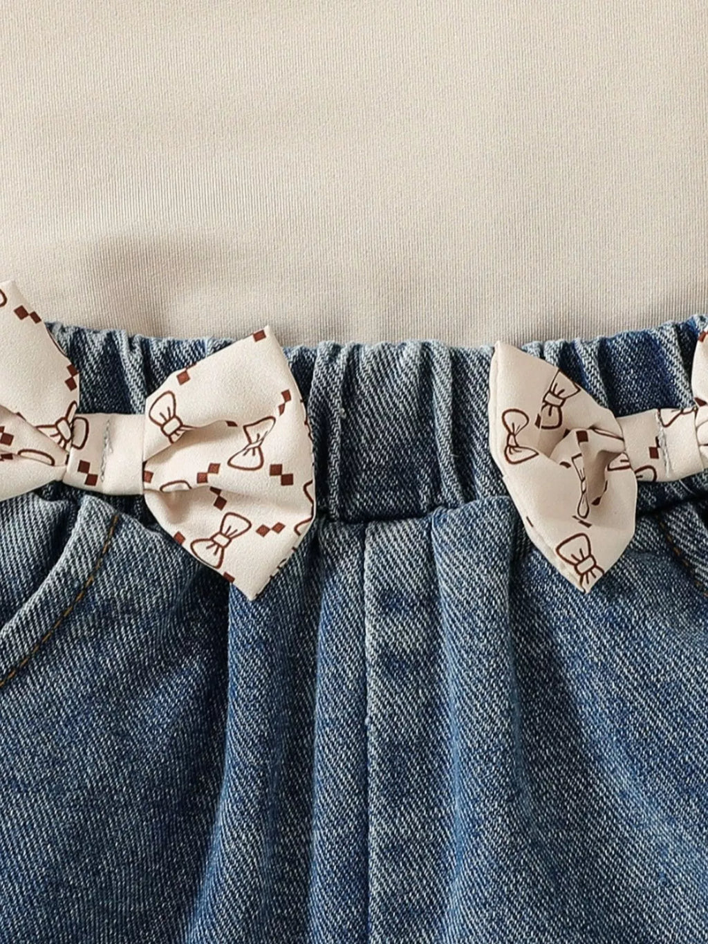 Children's Asymmetrical Tank Top & Bow-Accent Denim Shorts Set