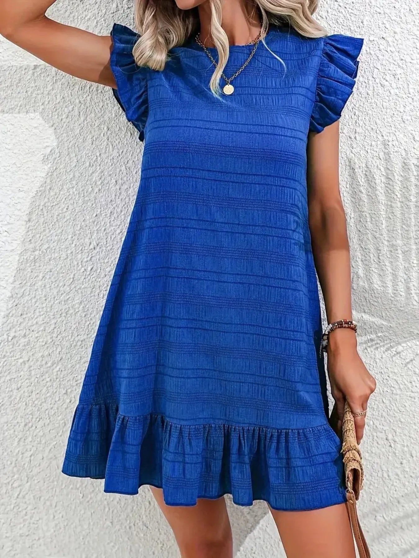 Full Size Ruffled Flutter Sleeve Textured Mini Dress Plus Size