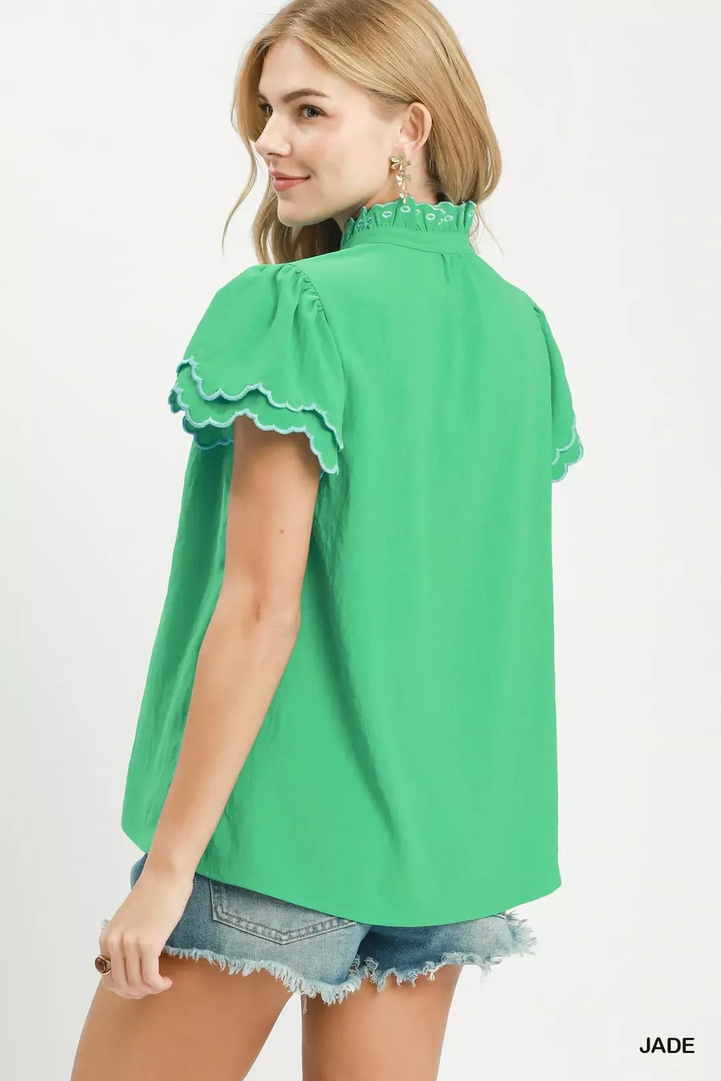 Umgee Scalloped Ruffle Sleeve Top