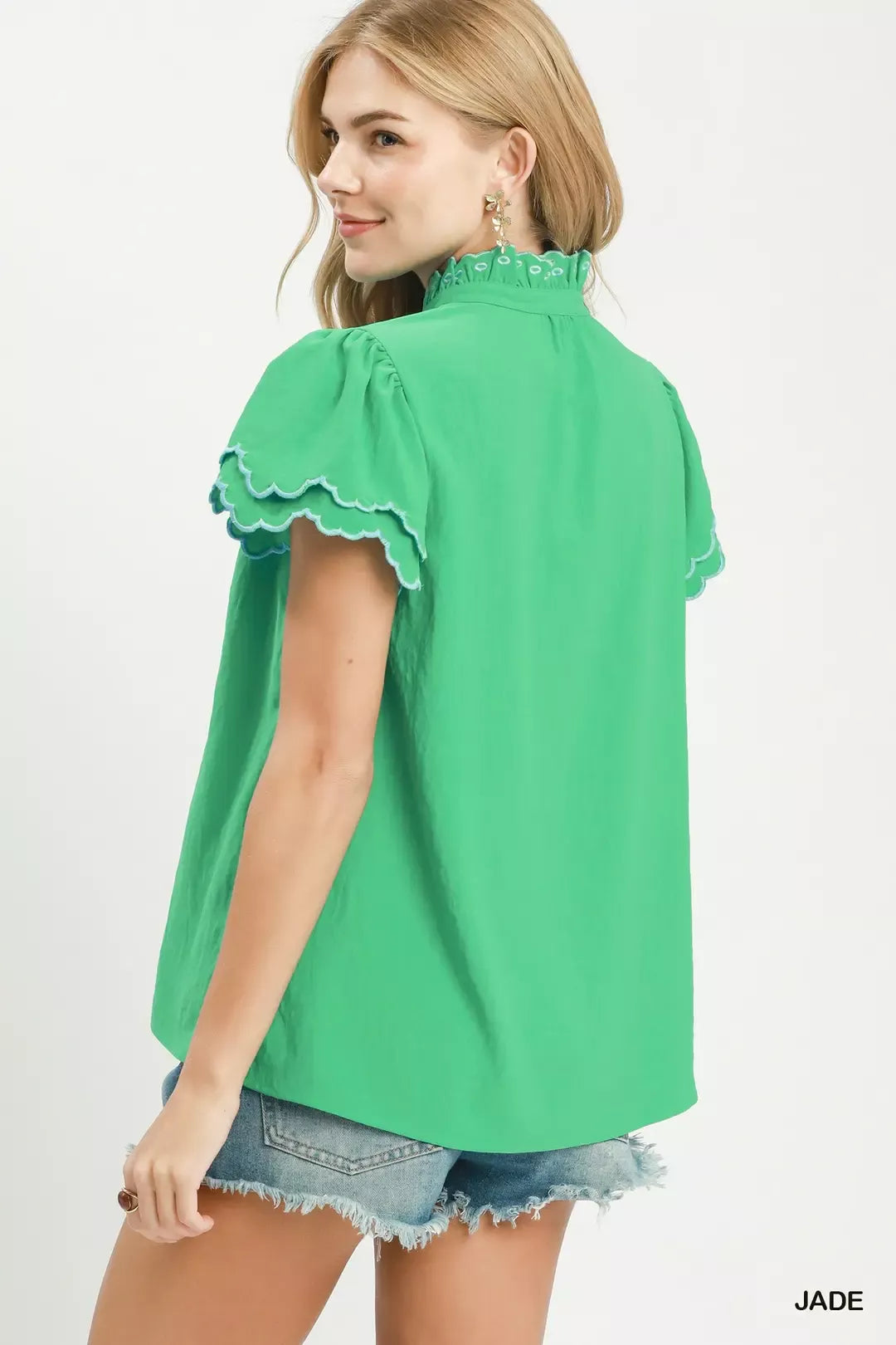Umgee Scalloped Ruffle Sleeve Top
