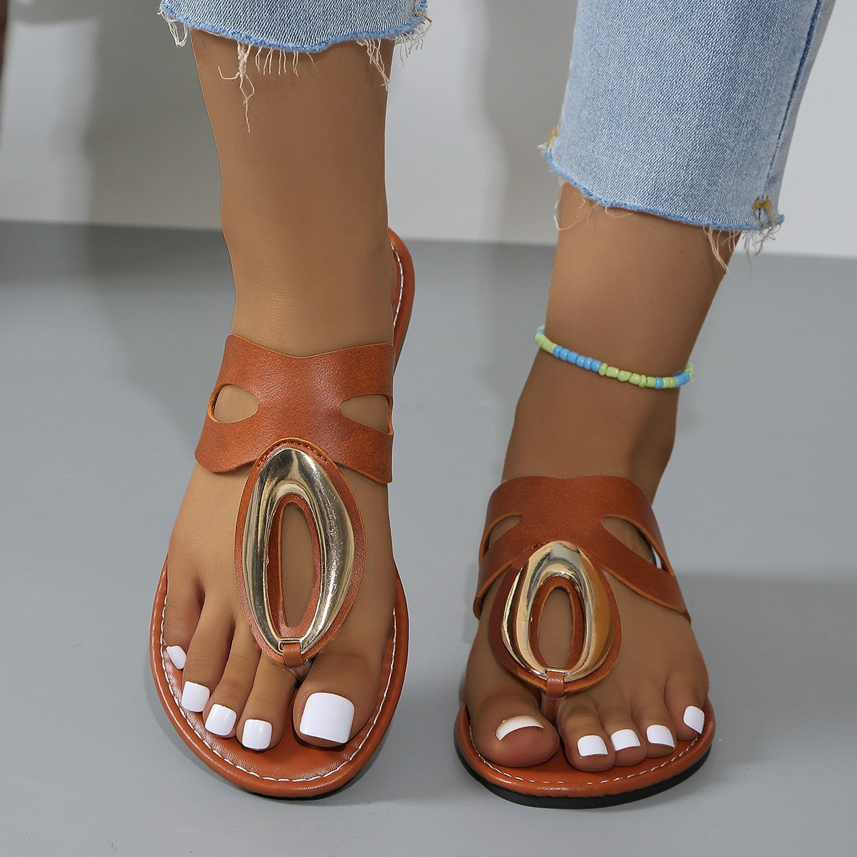 Open Toe Golden Accent Sandals