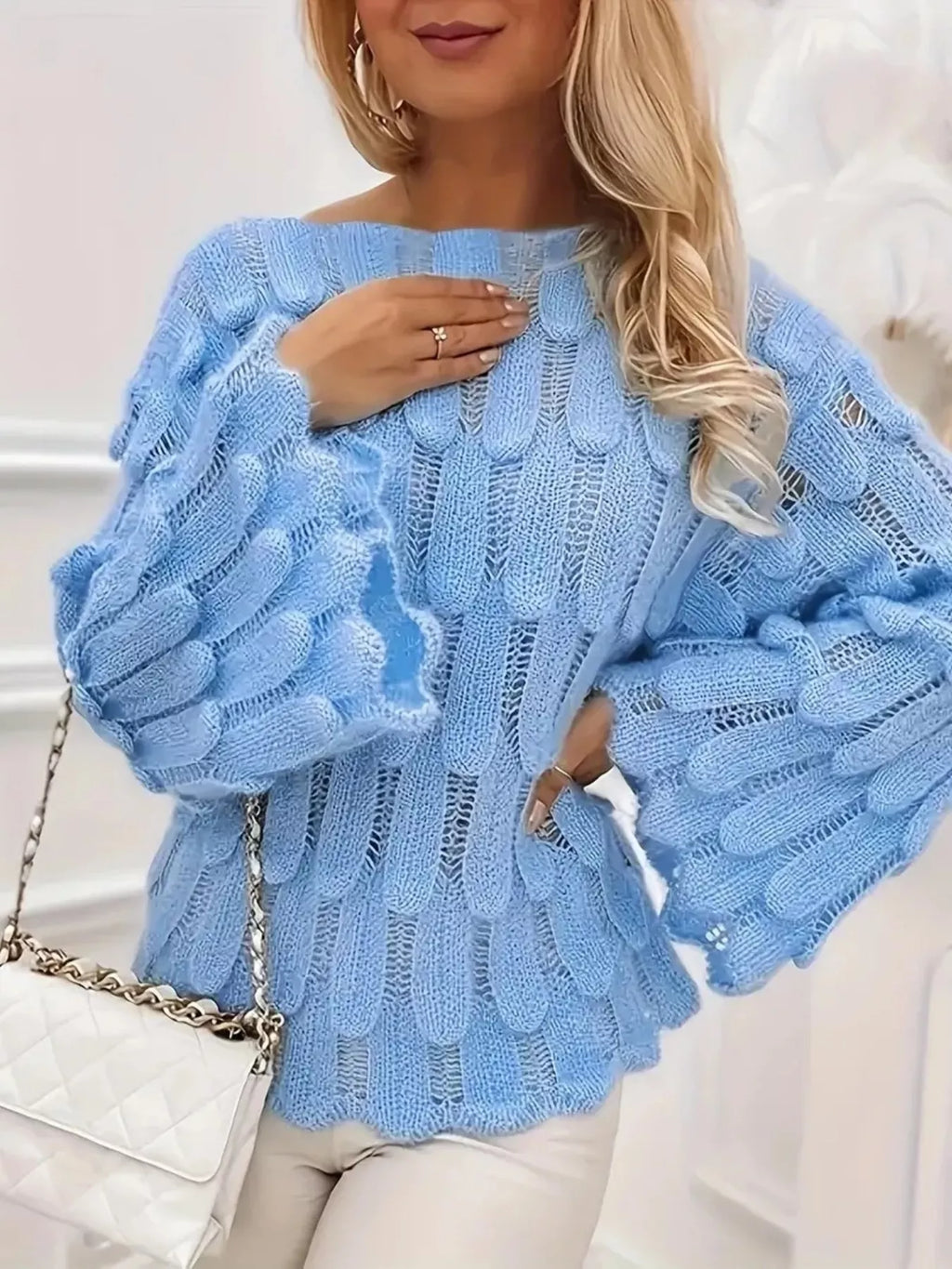 Textured Knit Bell Sleeve Knit Top