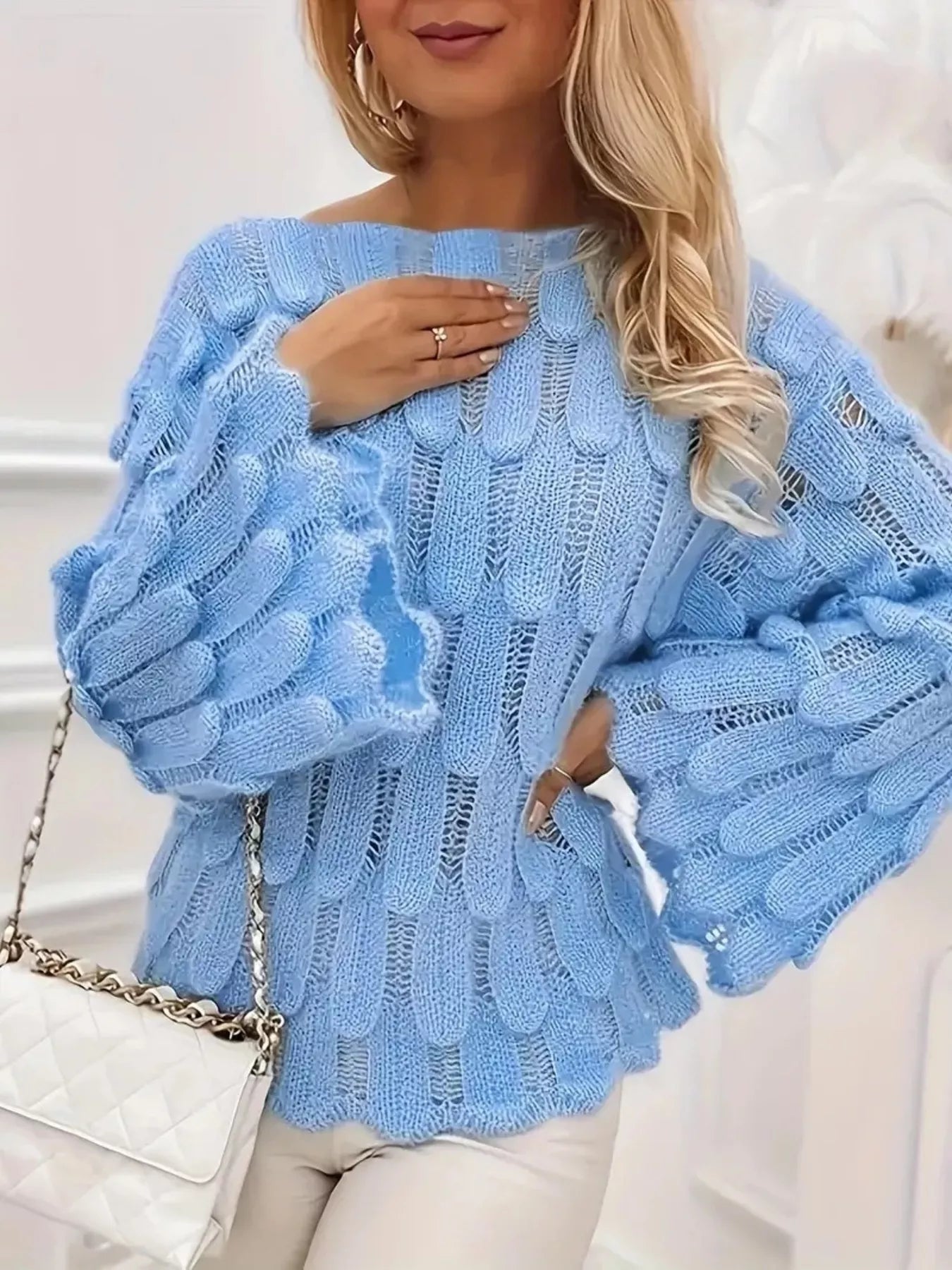 Textured Knit Bell Sleeve Knit Top