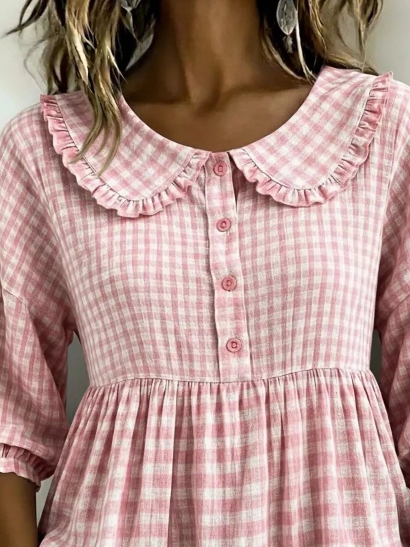 Full Size Gingham Peter Pan Collar Blouse Plus Size