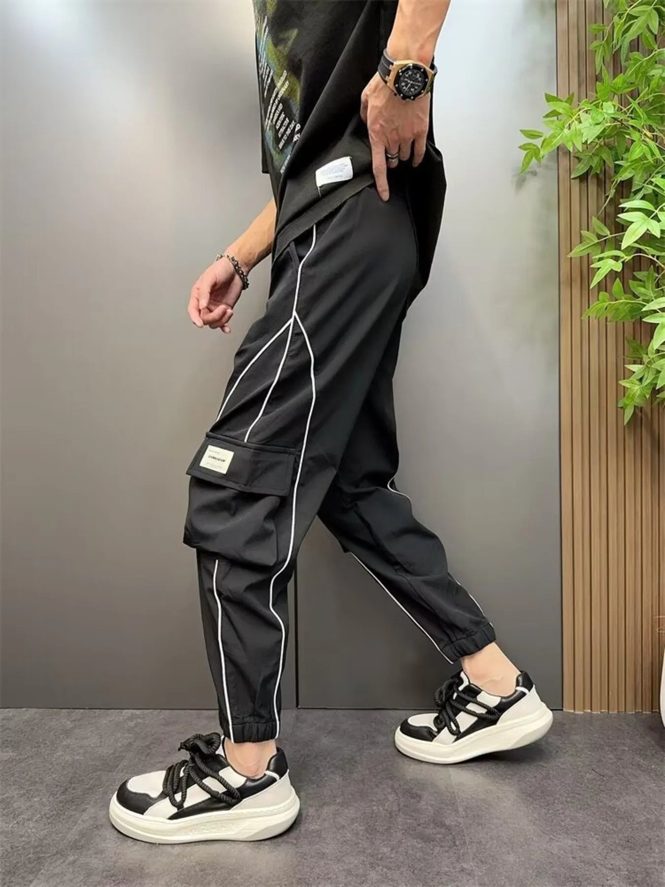 Men's Plus Size Stripe Cargo Joggers