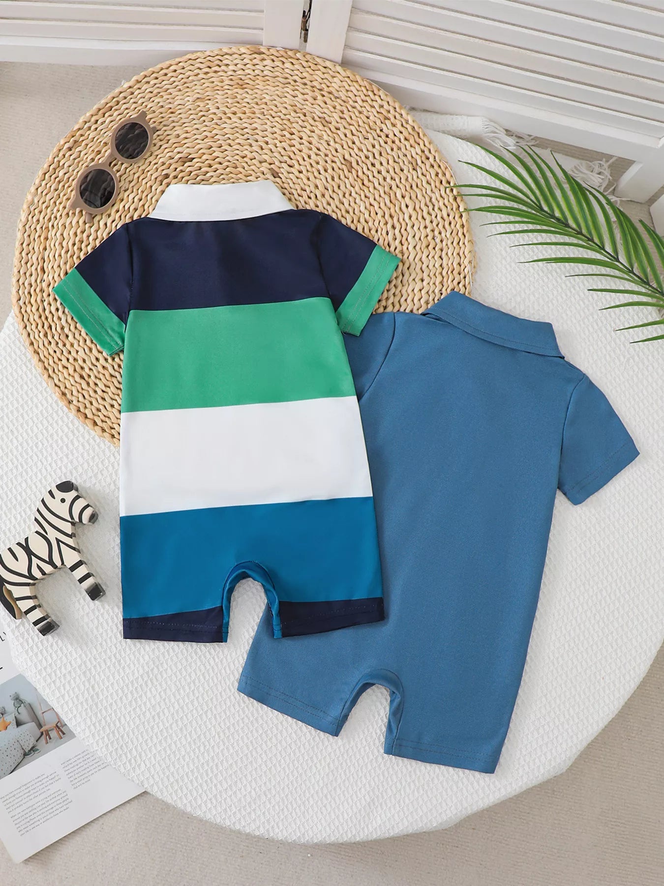 Children's Color Block Short Sleeve Romper