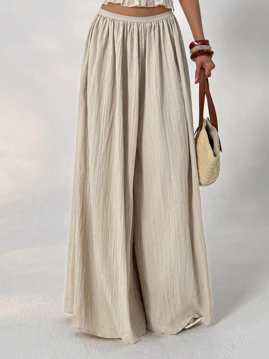 Wide-Leg Textured Pants