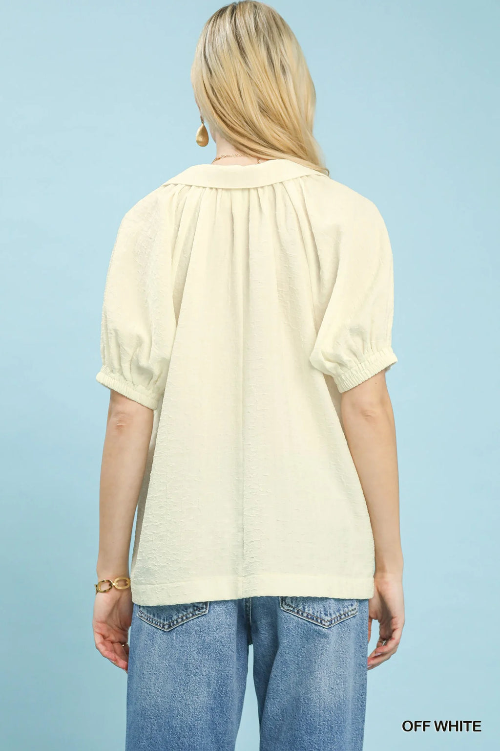 Umgee Textured Trim Detail Short Sleeve Top