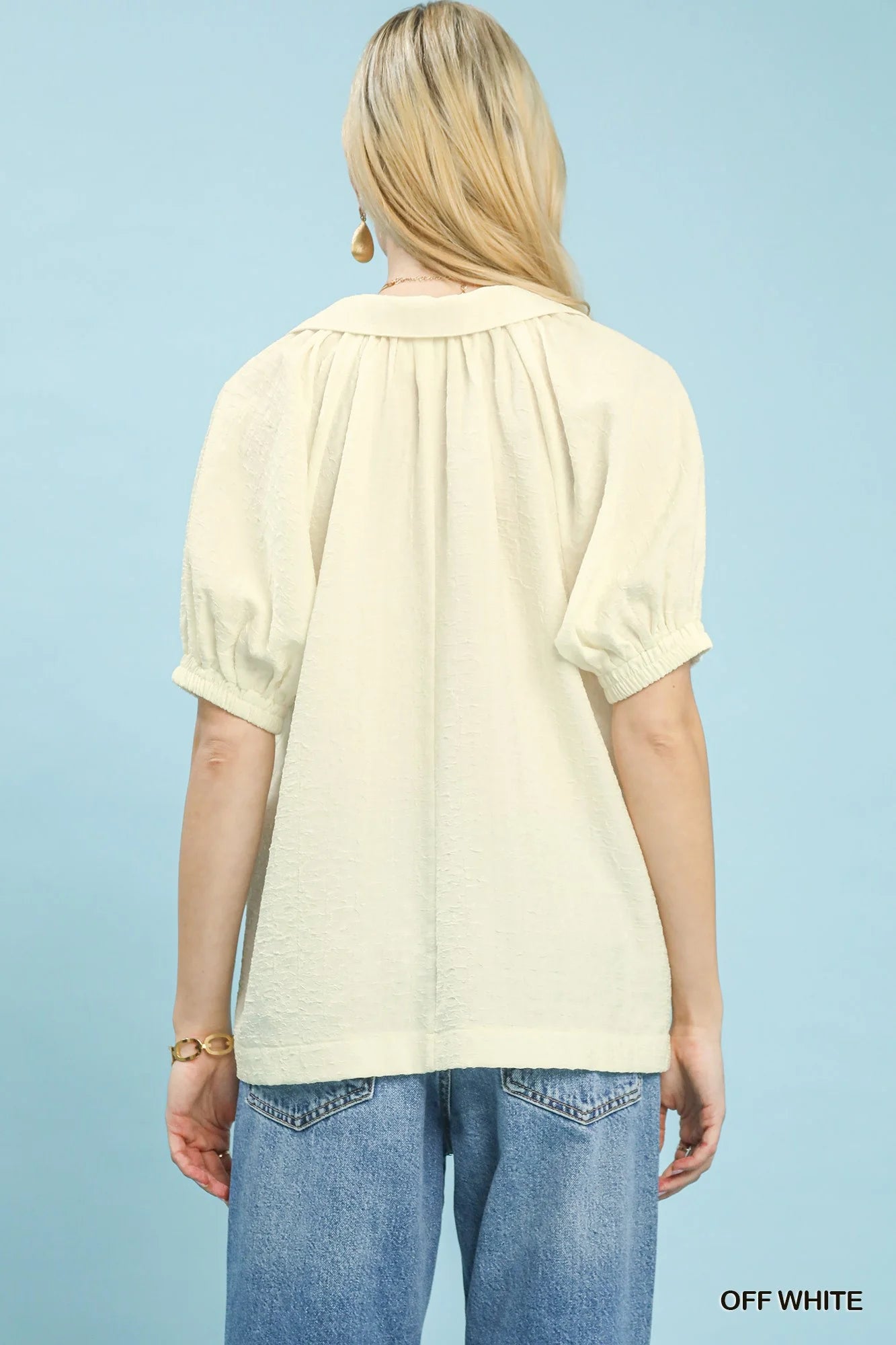 Umgee Textured Trim Detail Short Sleeve Top