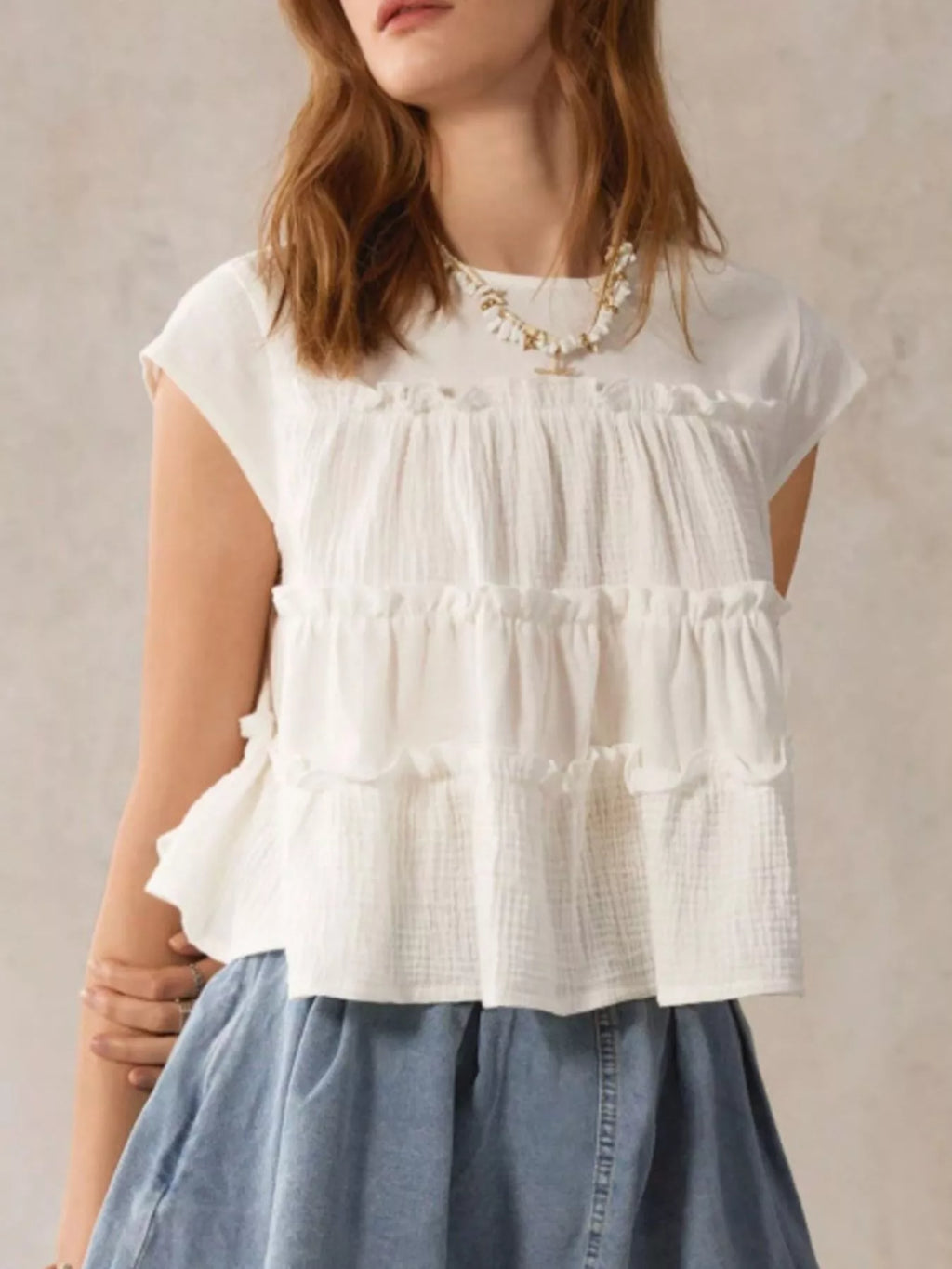Tiered Cap Sleeve Blouse