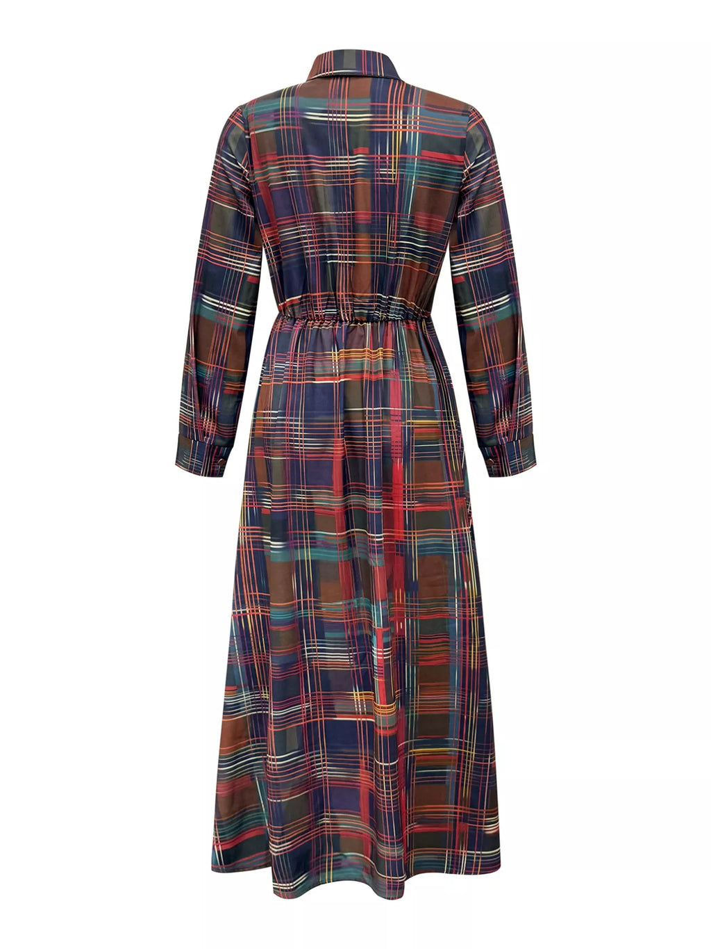 Plaid Button Front Maxi Shirt Dress