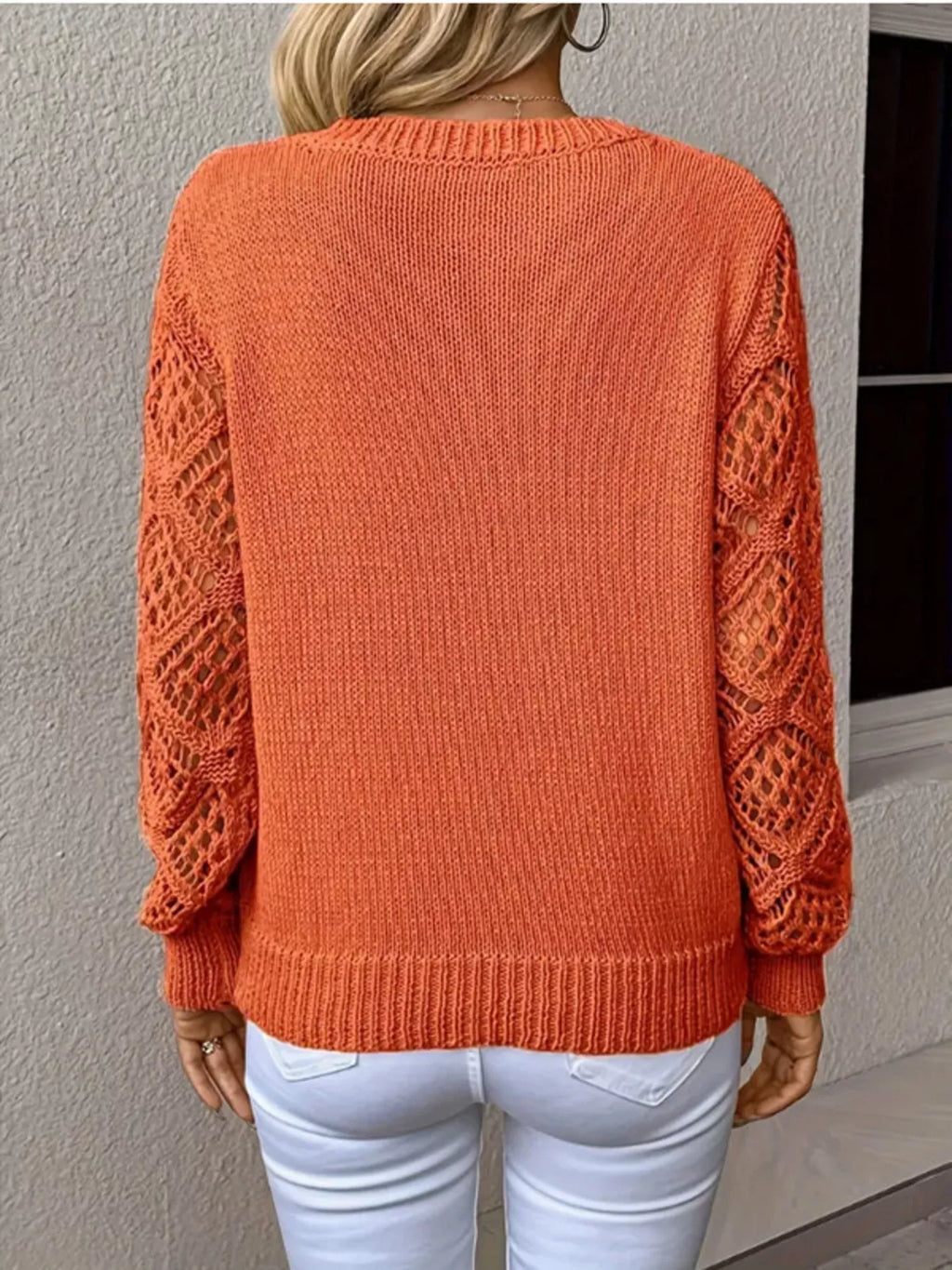 Openwork V-Neck Long Sleeve Sweater