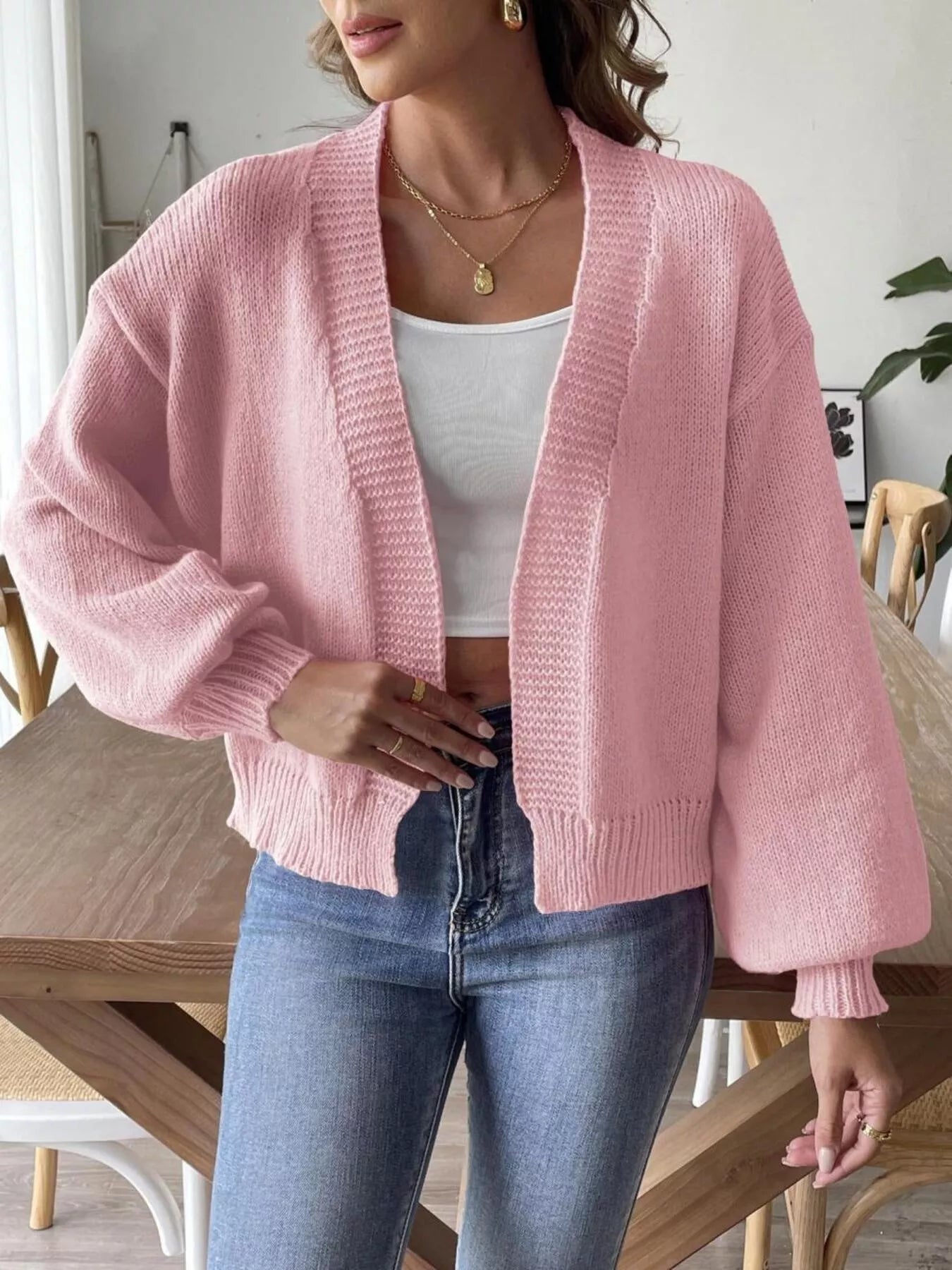 Open Front Dropped Shoulder Cardigan