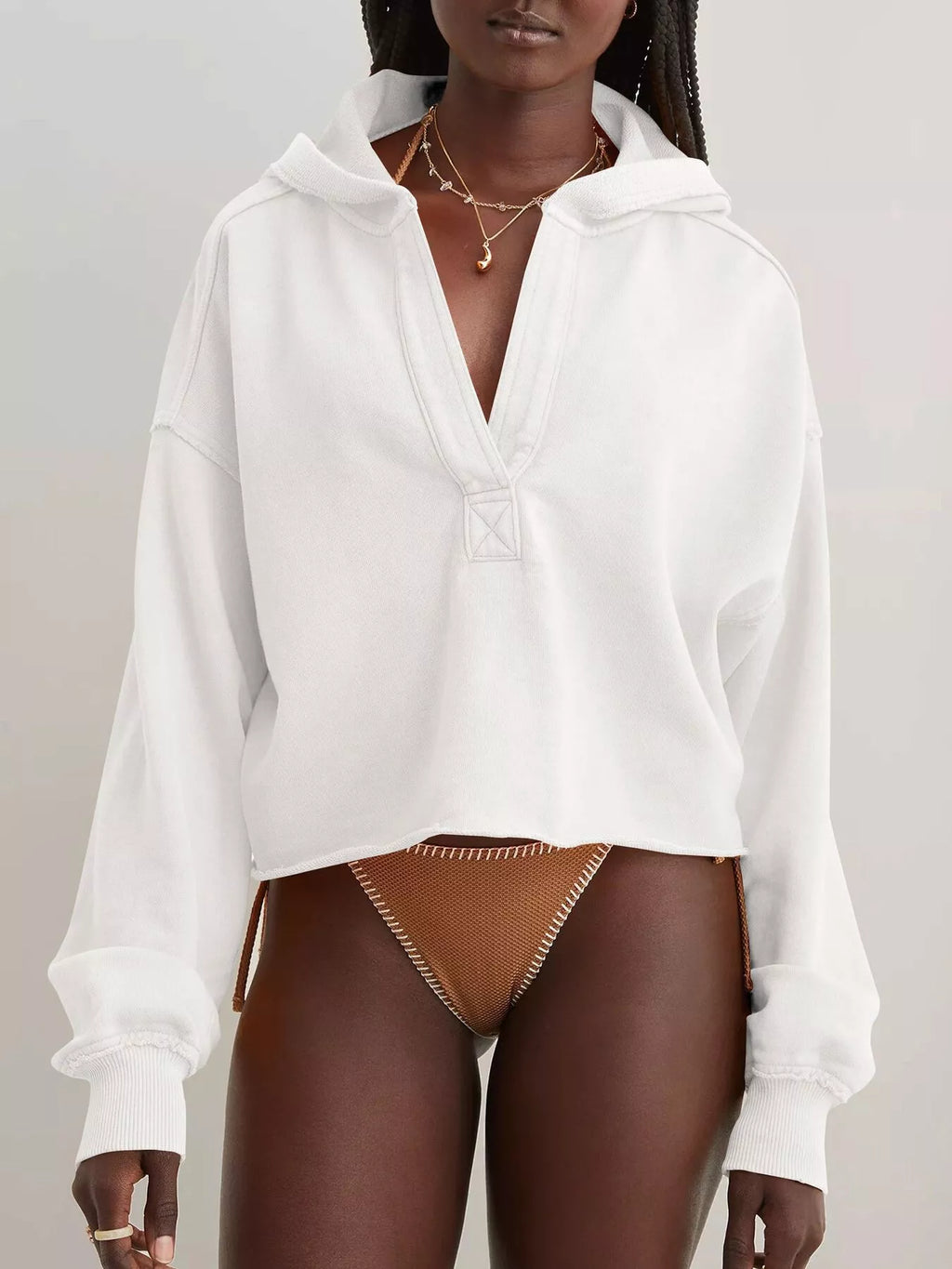 Exposed Seam Dropped Shoulder Hoodie